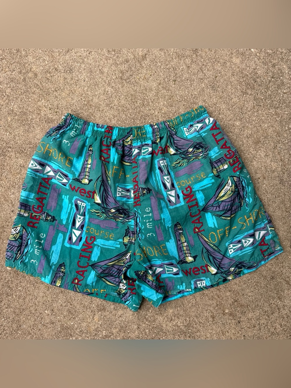 Vintage 90s Sailing Print Swim Trunks Size Medium